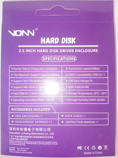 Carcasa rack HDD/SSD externa 2.5” USB 3.0 – noua, cu cablu